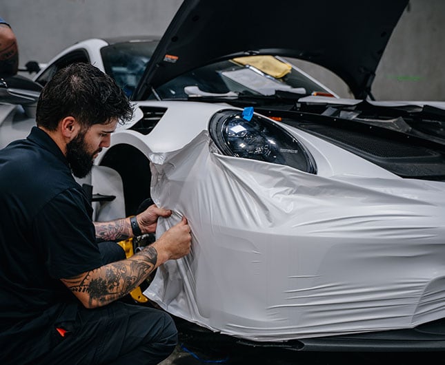 Porsche GT3RS Satin White Vinyl Wrasp Install
