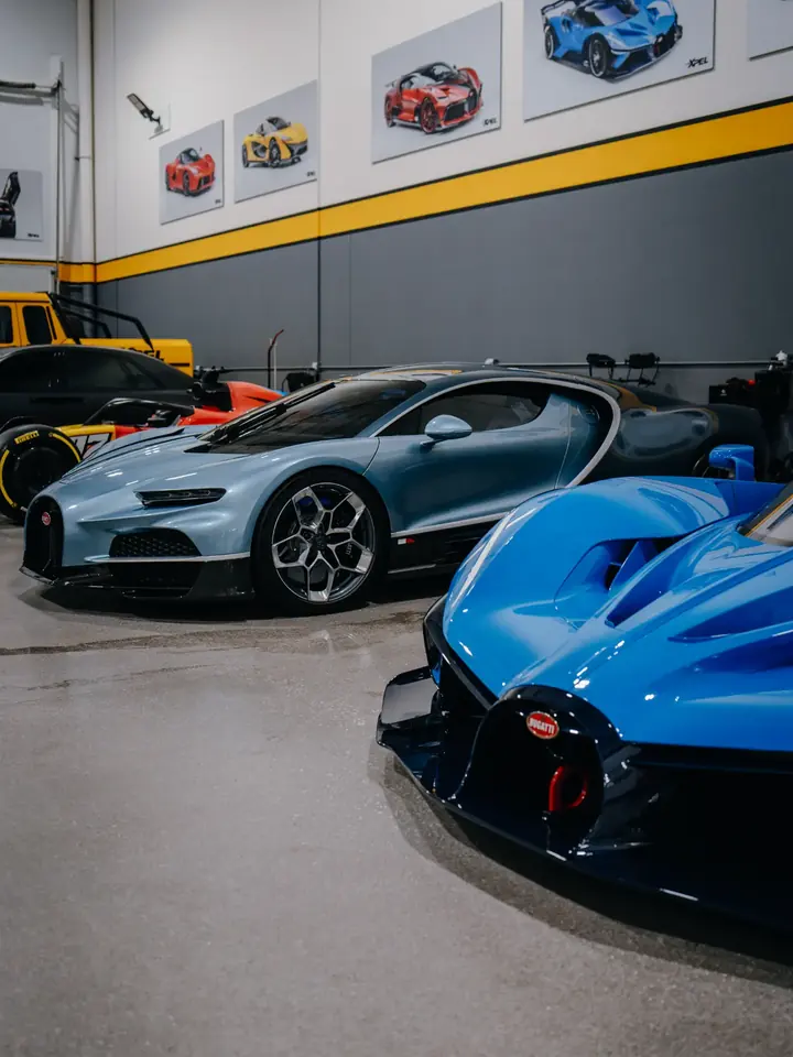 Bugatti vehicles inside Tier 1 Autohaus facility