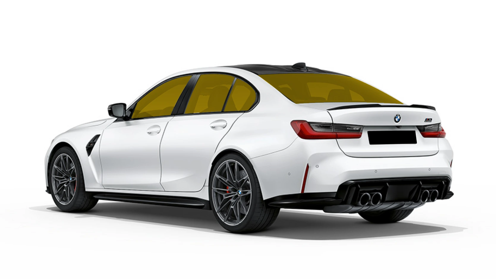 Vehicle with side and rear windows highlighted in yellow