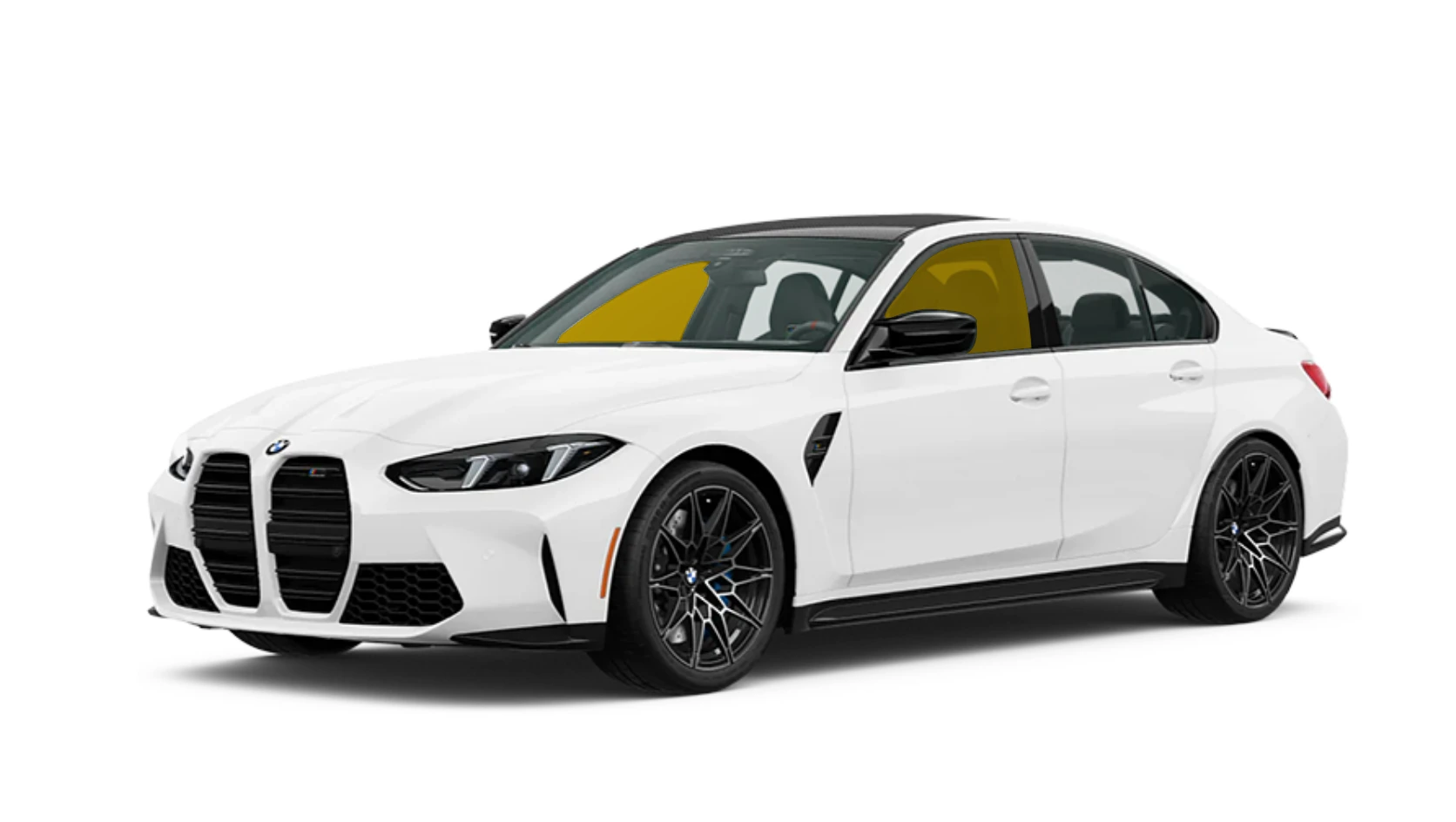 Vehicle with two front windows highlighted in yellow