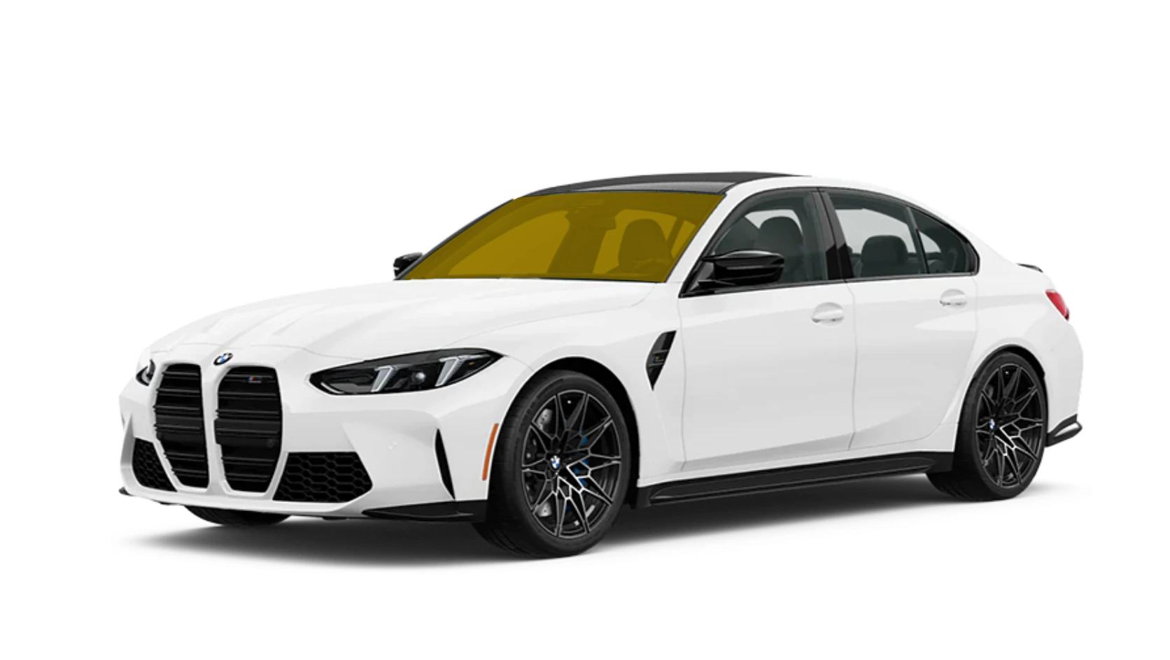 Vehicle with windshield highlighted in yellow