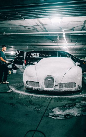 Spraying Detail Soap on a Bugatti in Las Vegas